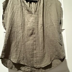 Light Olive V-Neck Gauze Women's Top